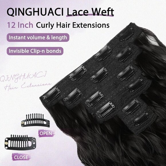 Curly Hair Extensions Clip ins 6PCS Wavy Synthetic Natural Look for Daily Use main image 6